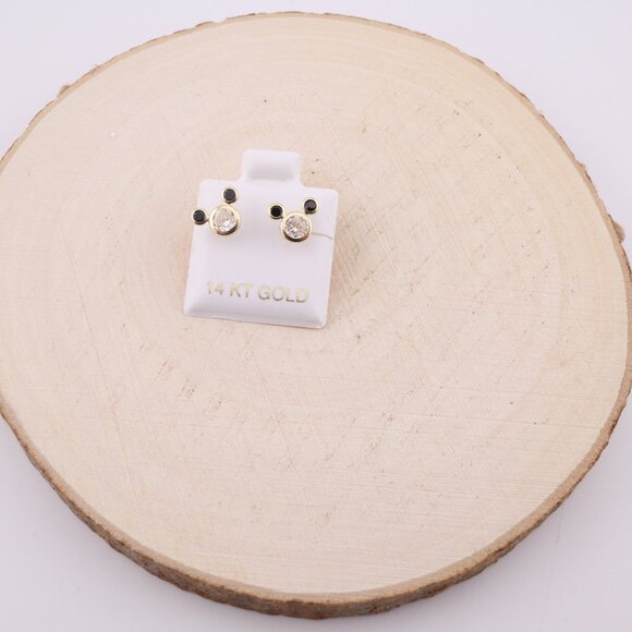 Women's 14k Gold Mickey Mouse Novelty Black CZ Mini Stud Earrings Screw Post *** - Picture 5 of 9